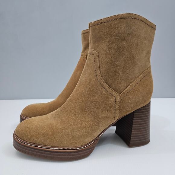 NEW Naturalizer Orlean Ankle Boot Womens 9.5 Golden Caramel Tan Suede Block Heel - Picture 1 of 14